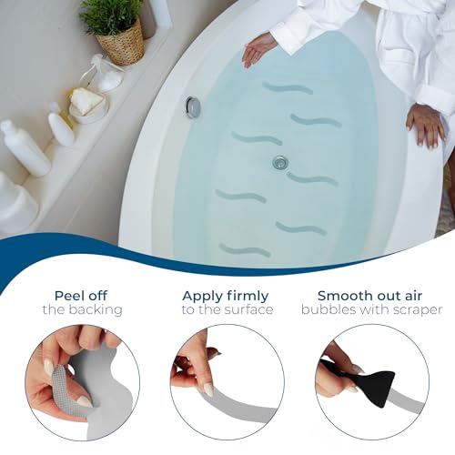Anti-Slip Shower Stickers - Help Reduce Slipping in Bathtub & Shower, Gray Non-Slip Bath Strips, Strong Adhesive Bathtub Appliques Suitable for Homes with Kids, Adults & Seniors - 24 Pcs - Homergy - color: Calm Gray