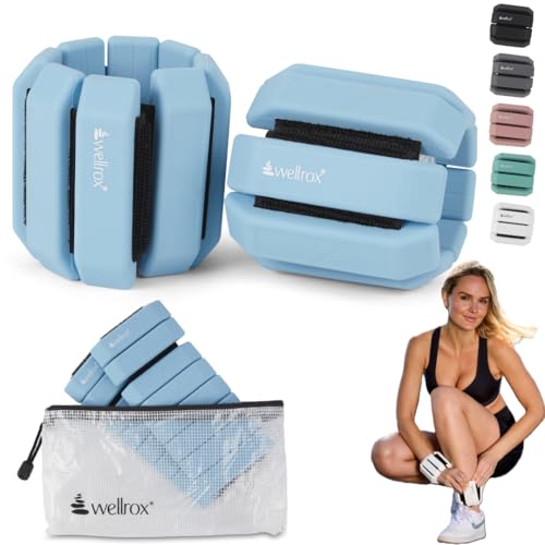Wellrox Weighted Bangles – Adjustable Ankle and Wrist Weights for Women & Men – Set of Ankle Weights 2 lbs (1 lb Each Wrist Weight) | Weighted Arm Bands for Pilates, Yoga, Running & Walking - color: Ocean Blue