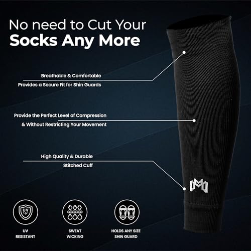 MediCaptain Pre Cut Soccer Sock Sleeves, Companion for Soccer Grip Socks, Securely Holds Shin Guards, Compression Leg Warmer - color: Black