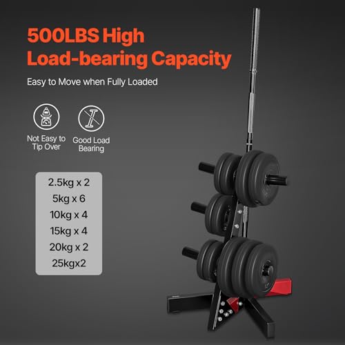 VEVOR Weight Plate Rack, Vertical Weight Plate Tree for 2-Inch Weight Plates, Standard Weight Plate Tree with Wheels, 1000 lbs Load Capacity Weight Storage Holder, Home Gym Barbell Rack Storage Stand - color: Black+Red, size: L Frame-24.8 X 32.5 IN