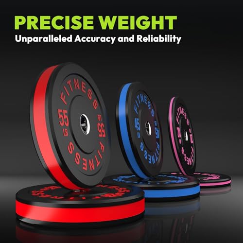 HANDBODE 2-Inch Weight Plates High Bounce, Olympic Bumper Plate Set 45/100/160/190/260/300lb, Colored Weight Plates Set for Home Gym, Barbell Weights Rubber Strength Training Plate for Weight Lifting - size: 100 lb Set (Pair of 10, 15, 25 lb), style: Stri