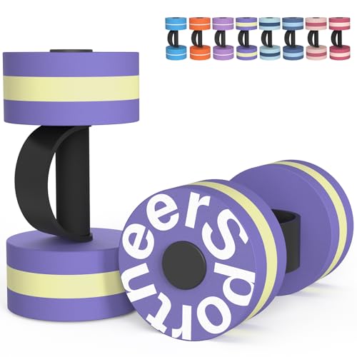 Sportneer Water Weights Aquatic Exercise Dumbbells Water Dumbbell Aerobics Workouts Set of 2 EVA Foam Pool Weights Dumbbells Set Aqua Fitness Barbells Equipment for Water Aerobics Weight Loss - color: Striped Purple