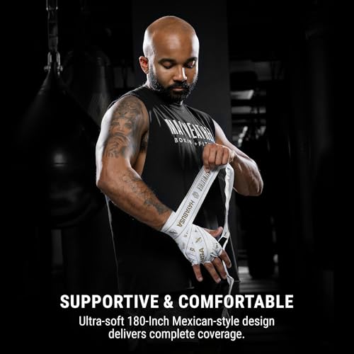 Hayabusa Mayweather Stretch Hand Wraps for Men and Women, 180 inches - color: White/Gold