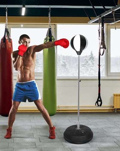 Fitness Reflex Bag, Speed Ball Stand Punching Bag with Gloves, Boxing Bag for Adults and Teens, 59IN Great MMA Training - color: Black White