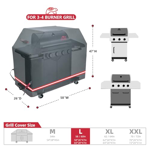 Turtle Life BBQ Grill Cover, 58 Inch Heavy Duty Waterproof 3-4 Burner Barbecue Gas Grill Covers for Weber Spirit Char-Broil Performance and Signature, Black - color: Black, size: EVO-58in