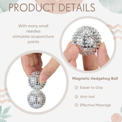 6 Pcs Magnetic Massage Ball for Adults Spiky Massage Ball for Hand Exercise, Pain Pressure and Stress Relief Gifts for Stocking Stuffers(Silver) - color: Silver