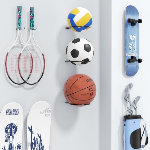 Ball Holder Wall Mount Set –Sports Ball Racks for Basketball, Soccer, Volleyball, Football – Wall Storage & Display for Sports Room - size: 4 pack