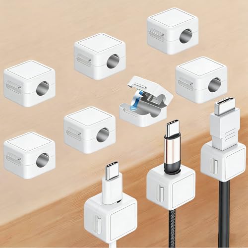 10 Pack Cord Organizer, Magnetic Cable Management, Cord Holder for Desk, Adhesive Cable Clips Wire Keeper for Nightstand, Home, Office, Desktop, Car, Wall (White) - color: White