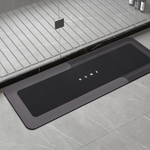 Housego Absorbent Bath Mat, Quick Dry Bath Rug, Non-Slip, 16.93x50, Black | Absorbent Bath Mat Magic Rug; Quick Drying Magic Bath Mat Non-Slip Floor Rug Rubber Backed for Bathroom Kitchen Shower Sink - color: Black, size: 1'5" x 4'2" (Rectangular)
