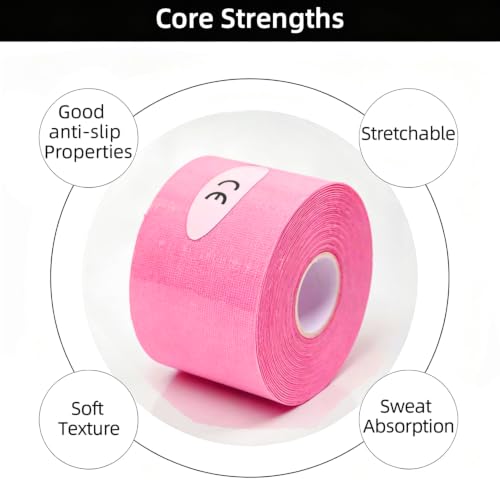 PRIOR FITNESS Aerial Hoop Tape, 5m/16.4ft x 5cm Anti Slip Lyra Hoop Grip Tape, Sweat Absorbent Stretch Textile Pole Dance Tape, No Residue Self Adhesive Hand Protective Tape for Aerial Hoop Ring - color: Pink