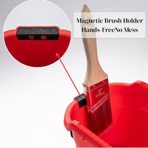 Mister Rui Hand Held Paint Bucket Kit 12 Pcs with Magnetic Holder, No-Drip Edge & Quick Liners, Paint Cup Includes 4" Foam Rollers, 2" Brush, Adjustable Handle for Trim & Detail Work - size: 4 Inch 12Pack