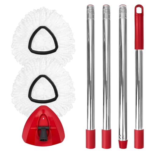 Nuorest Spin Mop Replacement Set for EasyWring 1-Tank System, Includes 2 Microfiber Mop Heads, 1 Adjustable Spin Mop Handle (30"-58"), 1 Spin Base, Floor Cleaning(No Bucket) - size: 2 Heads+1 Handle+1 Base(1-TANK)
