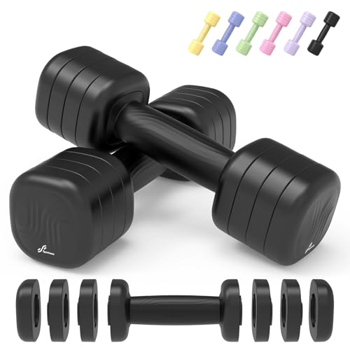 Adjustable Dumbbell Set of 2: Sportneer 4 in 1 Free Weights Dumbbells Set for Women, Hand Weights for Women at Home, Available in 5 lb × 2 and 10 lb × 2 Sets with Soft Rubber Handle for Home Gym Exercise Training - color: Twilight Black, size: 5lb × 2