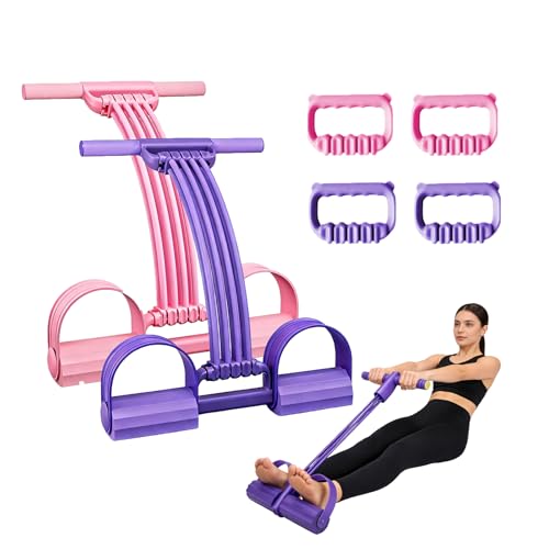 Pedal Resistance Band with Handle, 2026 New Upgrate 8 Tube Exercise Band 3‑in‑1 Multi-Function for Foot Pedal Pull, Back Stretch & Chest Expand, Portable Latex Fitness - color: Multicolor