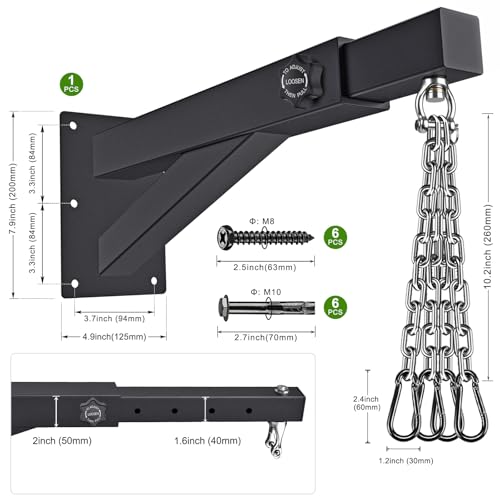BeneLabel Wall Mount Heavy Bag Hanger, Heavy Duty Punching Bag Stand, Boxing Bag Bracket for Home Gym Indoor Outdoor, 800 LB Capacity - color: Adjustable length 17"-25" with Chain Buckle