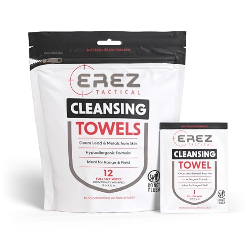 Lead Wipes for Shooting - 12 XL Hypoallergenic Towels, Plant-Based Cloth, Lead Remover for Range & Field, Removes Lead & Metal Dust, Safe for All Skin, 8"x12" - size: 12 Count (Pack of 1)