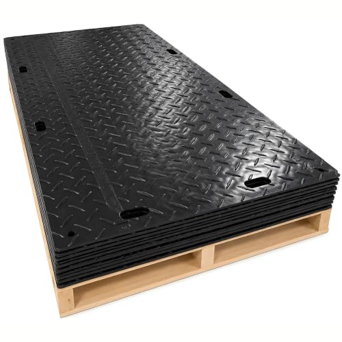 Ground Protection Mat 2’ x 8’ – ½” Thick - Recyclable HDPE Diamond Tread Pattern - Non-Slip Reusable Waterproof - Driveway & Construction Mats for Equipment & Landscaping – 5 Pcs Pack - size: 2' x 8' - 1/2"