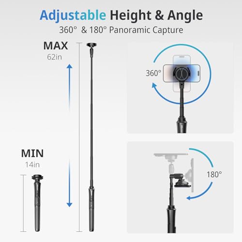 UBeesize 62'' Magnetic Selfie Stick Phone Tripod with Wireless Remote, Extendable Cell Phone Tripod Stand, Compatible with MagSafe, Cellphone Tripod for iPhone 17 16 15 14 13 12 and Android Phones - color: Black, size: 62-in