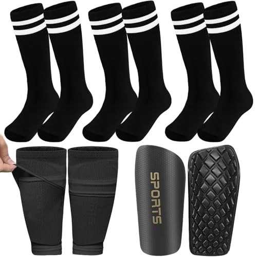 5PCS Kids Soccer Socks with Shin Guards and Shin Sleeves Set for for Age 5-12 Boys Girls Lightweight Soccer Football Equipment - size: Large