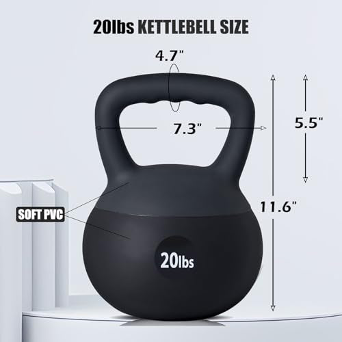 sogesfurniture Soft Kettlebells,Safe Strength Training Kettlebells,Iron Sand Filled Weights Strength Training Kettlebells,Fitness Soft Kettlebells for Women Men Children - color: 20LBS-Black&Grey