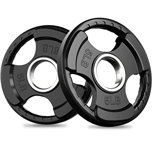 RitFit Weight Plates for Barbell, 2-Inch Olympic Rubber Grip Plates for Weightlifting and Strength Training in Home & Gym, Single, Pair and Sets