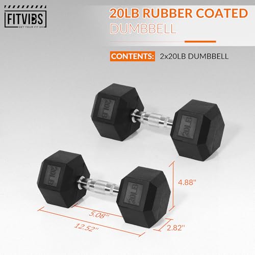 Fitvids Hex Dumbbells Rubber Coated Hand Weights for Exercises and Fitness Home Gym, 5-50 LB Pair - style: 20LBS Pair