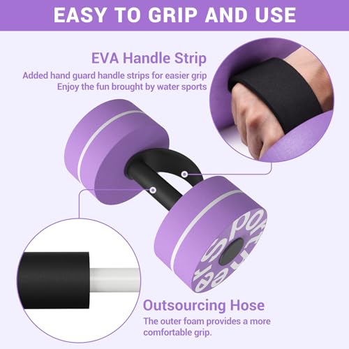 Sportneer Water Weights Aquatic Exercise Dumbbells Water Dumbbell Aerobics Workouts Set of 2 EVA Foam Pool Weights Dumbbells Set Aqua Fitness Barbells Equipment for Water Aerobics Weight Loss - color: Purple pinstripe