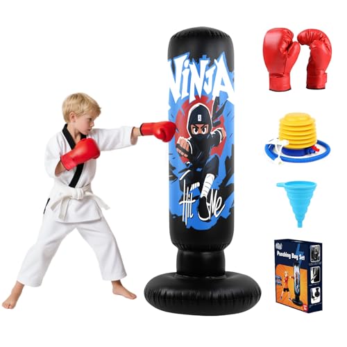 2026 Upgraded 4-in-1 Punching Bag Set Inflatable Boxing Bag, Holidays, Birthday Gifts, Kick Bag Equipment for Practice Karate, Taekwondo Punching Bag Gifts for Kid （36 Months+）