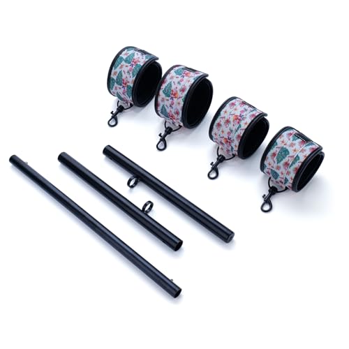 3 in 1 Heavy Duty Stainless Steel Expandable Spreader Bar with 4pcs PU Blue Adjustable Straps,Workout Bar for Home Gym Training Bar,Portable Detachable Pilates Kit - style: Black+Christmas White Kit