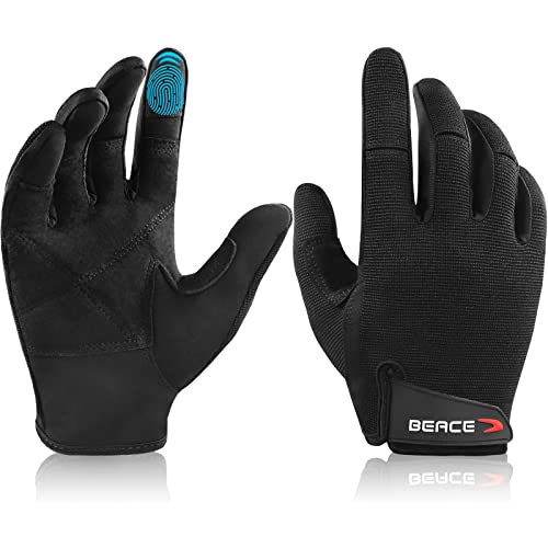 BEACE Full Finger Weight Lifting Gym Gloves with Anti-Slip Leather Palm for Workout Exercise Training Fitness and Bodybuilding for Men & Women - size: Medium