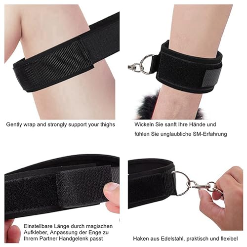 Bed Tie Downs Adult Bondaged with Wrist Ankle and Thigh Restraints Leg Spreader Bar Bonage Sex Resistance Bands with Ankle Strap Sex Playing Bed and Handcuffs Tools Sex Cuff Bracelet Set Sweater