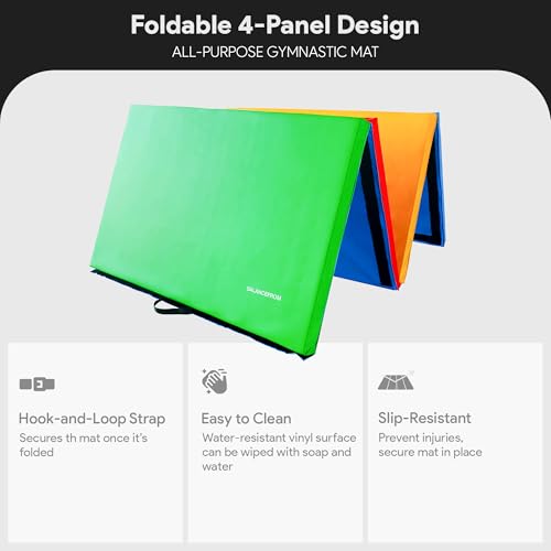 BalanceFrom 10x4 Feet 4-Panel Folding Gymnastics Mat – 2-Inch Thick Pad with Vinyl Surface and Carrying Handles for Tumbling, Yoga, Pilates, Home Workouts, and Martial Arts - color: Multi-Color