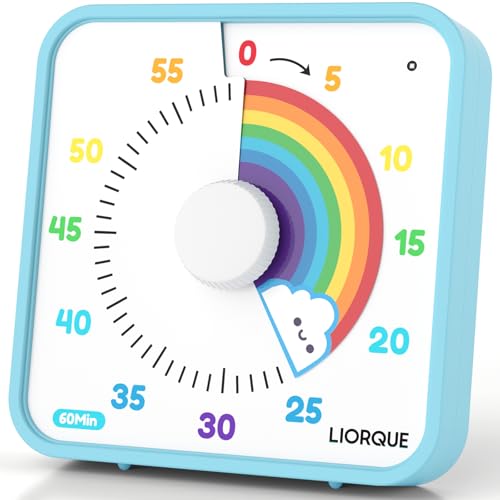 LIORQUE 60 Minute Visual Timer for Kids and Adults, Non-Ticking 7.5 Inch Large Visual Countdown Timers for Classroom Desk Countdown Clock with Magnetic Backing, Kids Pomodoro Timer Clock - color: Rainbow