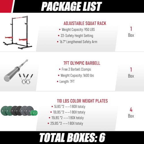 FLYBIRD SR1 Squat Rack with Pull-Up Bar, Adjustable Multi-Functional Power Rack, Inner Width Squat Rack Stand Suitable for 6FT,7FT Barbell for Home Gym Equipment - color: 110LBS Package