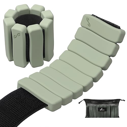 Sportneer Wrist & Ankle Weights for Women & Men Set of 2 (1LB/2LB Each) - Soft Silicone Arm & Leg Weights for Pilates, Yoga, Walking, Barre, Home Workout, Water Aerobics - color: Dusty Matcha, size: 4 Lb Pair (2 Lb Each)