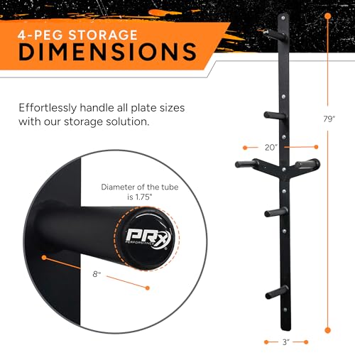 PRx Performance Profile Weight Plate Storage 3-Peg or 4-Peg Wall-Mounted Vertical Bumper weight plate Holder garage Workouts, home or commercial gym 2-Inch Barbell Plates - size: 3-Peg Storage