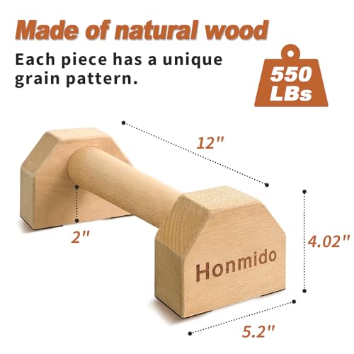 Wooden Parallettes 2 PCS Push Up Stand For Floor Calisthenics Bars Home, Handles Handstand Blocks Beech & Pine Wood Pushup Non-Slip Base Parallel Exercise Equipment For MenTrainers - color: BEECH WOOD