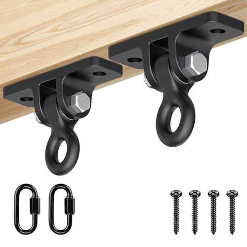 Dolibest Heavy Duty Swing Hangers, Porch Swing Hanging Kit, One-Piece Design Base Swing Hook, Swing Set Hardware for Playground, Porch, Wooden Sets, Indoor & Outdoor Use, 180° Rotation (2Pack) - color: Black2-2PCS