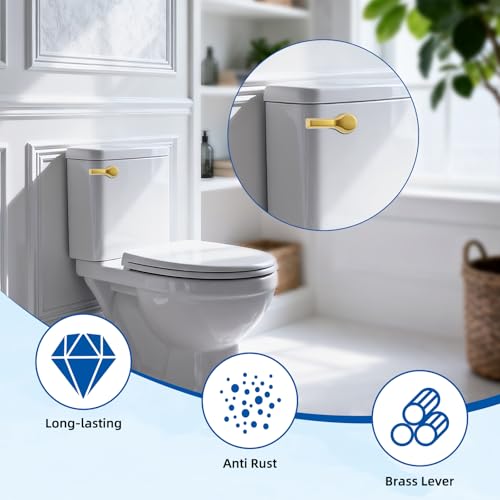 Hibbent Universal Front Mount Metal Toilet Handle Replacement Kit, Brass Toilet Tank Flush Lever with Stainless Steel Adjustable Flapper Chains for Most Toilets, Brushed Gold - color: Brushed Brass, style: Front Mount
