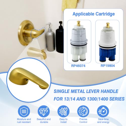 H79 Single-Handle for Delta Shower Faucet Replacement Handle Kit, Metal Lever Compatible with Delta 13/14 & 1300/1400 Series, Brushed Gold - color: Brushed Gold