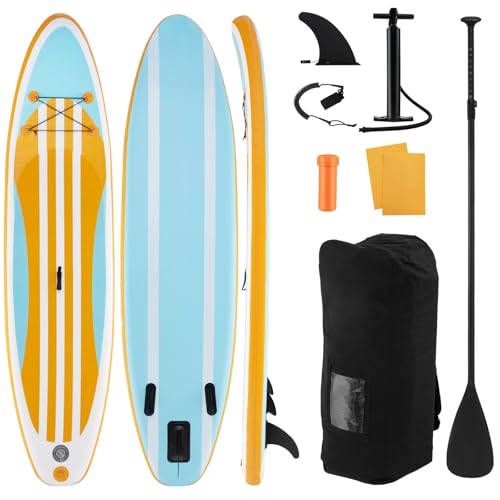 KOTEK 10FT/11FT Inflatable Paddle Board, SUP Paddleboard with Hand Pump, Safety Leash, Repair Kit, Carry Bag, Non-Slip EVA Deck, Stand Up Paddle Board for Youth & Adults - size: 11 FT, style: Orange Stripe