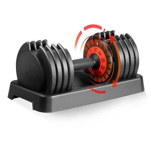 SKOK 25/55 lbs Pair Adjustable Dumbbells Set, Adjustable Weights Dumbbells Set for Men and Women with Anti-Slip Fast Adjust Weight by Turning Handle Dumbbell with Tray - color: 55lbs-Single