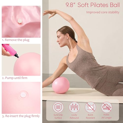 NANATI Pilates Kit, Home Pilates Workout Kit for Women, Pilates Equipment with 14.5" Pilates Ring and Ball, Resistance Bands, Ankle Weights, Sliders & Grip Socks for Home Workouts - color: New Pink