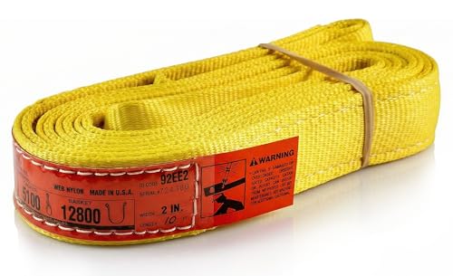DD Sling (USA Made). 2" wide X (4' to 20' lengths) in Listing! 2 Ply Twisted Eye, Nylon Lifting Slings, Eye & Eye, Heavy Duty (900 webbing), 6,400 lbs Vertical, 5,100 Choker, 12,800 Basket Load Capacity (2inX10ft) - size: 2inX10ft