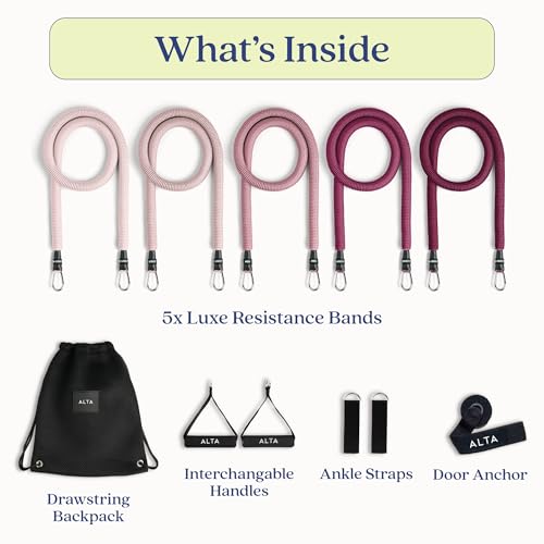 ALTA Resistance Tube Bands for Women - Full Kit Resistance Bands for Working Out with Handles, Ankle Straps, Door Anchor – Home Workout Bands for Physical Therapy, Pilates Long Exercise Bands Set - color: Burst, size: 5 Band Set