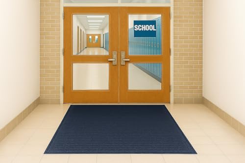 Guardian EG041002 EcoGuard Indoor Wiper Floor Mat, 4ft x 10ft, Blue, Made of Recycled Plastic and Rubber, Wipes Shoes Clean and Dry - color: Blue, size: 4' x 10' (Rectangular)