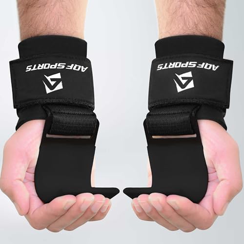 AQF Weight Lifting Hooks (Pair) - Neoprene Padded Wrist Strap for Deadlift - color: Black
