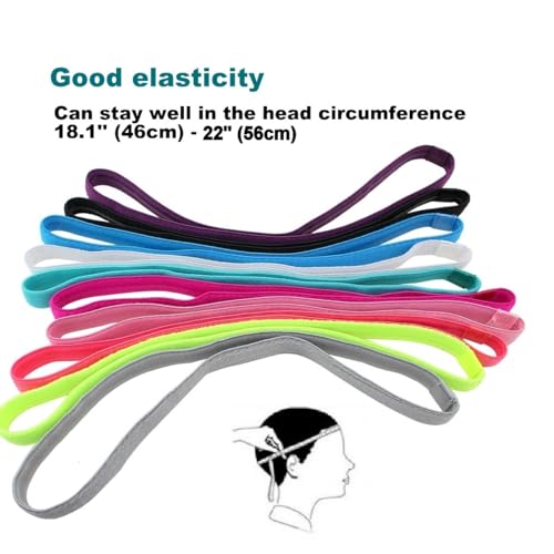 Girls Sport Headbands Non-Slip Hairband - Athletic Grip Elastic Single Skinny Sweatbands for Guide Sweat When Running Soccer Basketball Yoga Tennis Cycling 10 Pack - color: Black 10pcs