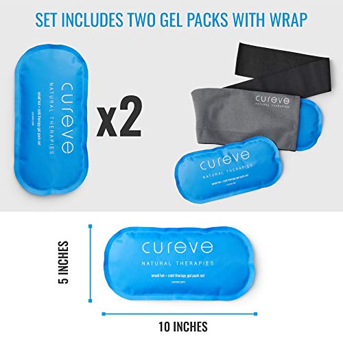 Reusable Ice Packs for Injuries – Hot & Cold Therapy Gel Pack Set of 2 with Wrap for Knee, Neck, Foot, Ankle, TMJ & Headaches by Cureve – Small Flexible Cold Compress for Plantar Fasciitis & Cramps