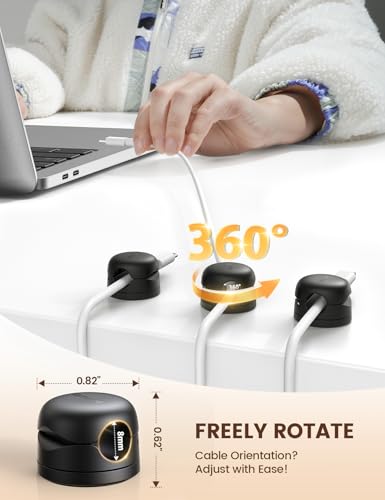 6Pack Rotatable Cord Organizer, Spring Cable Clips - Lamicall [1s Lock] Cord Holder, Desk Phone Charger Cable Management, Adhesive Wire Organizer Keeper for Nightstand, Home Office Accessories - size: 6Pack - Rotatable